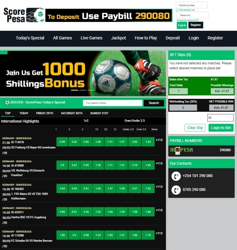 ScorePesa Kenya gaming platform with sports betting and casino games